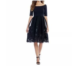 Gianni Bini Women's Off Shoulder Black Midi Cocktail Dress Size M New Tags